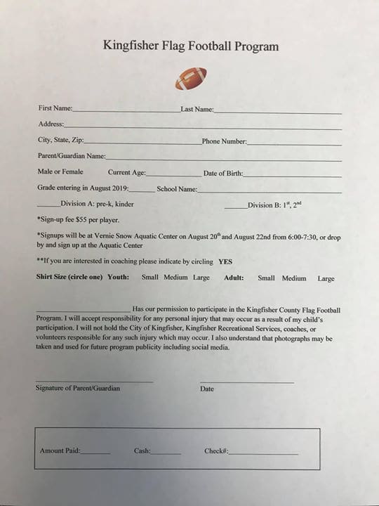 Here is a sign up sheet for flag football for all …