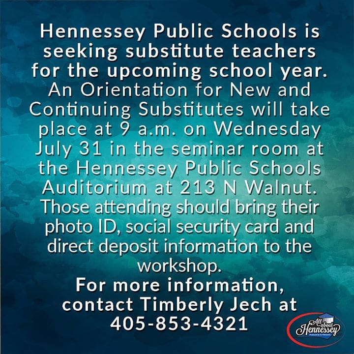 Hennessey Public Schools is seeking substitute …