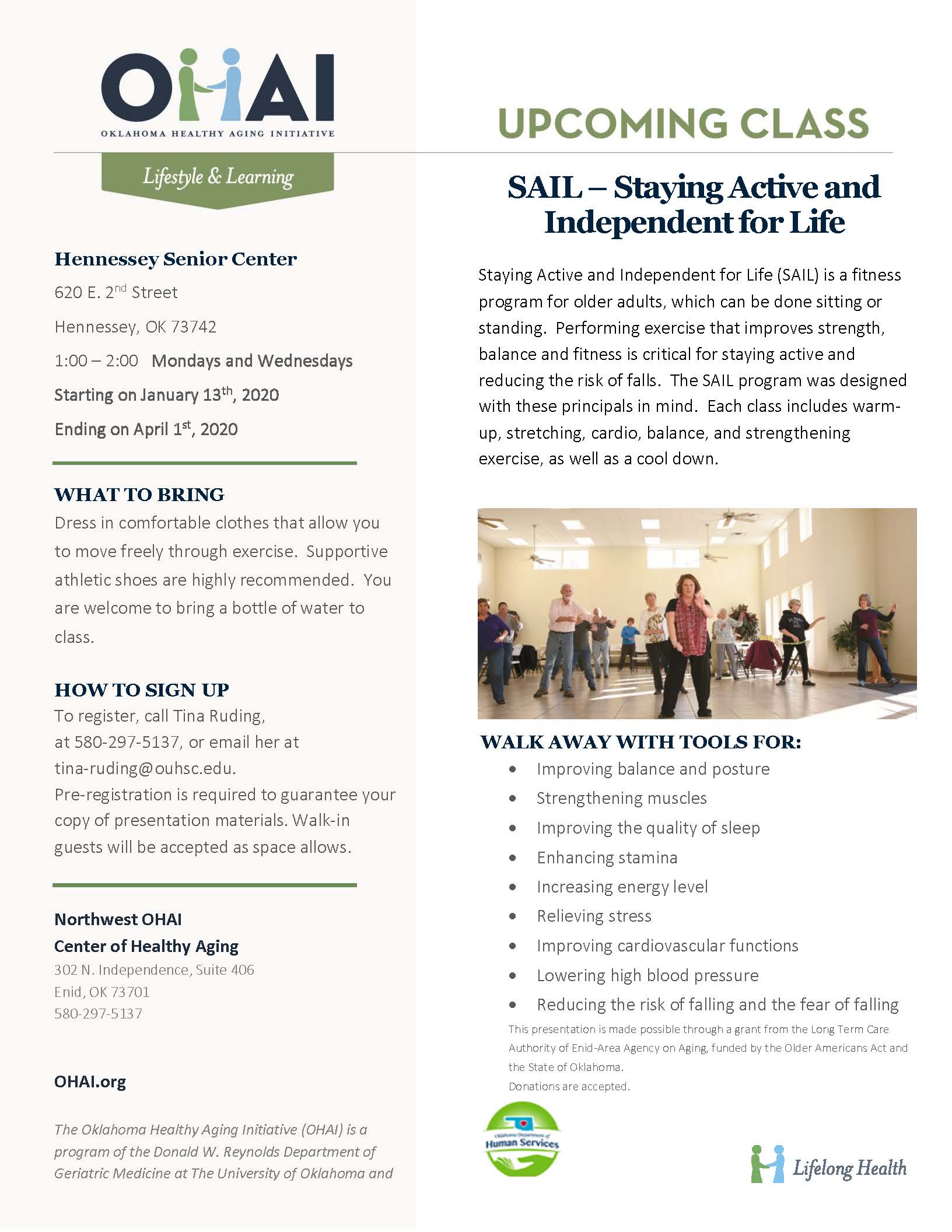 SAIL – Staying Active and Independent for Life at HENNESSEY SENIOR CITIZEN CENTER