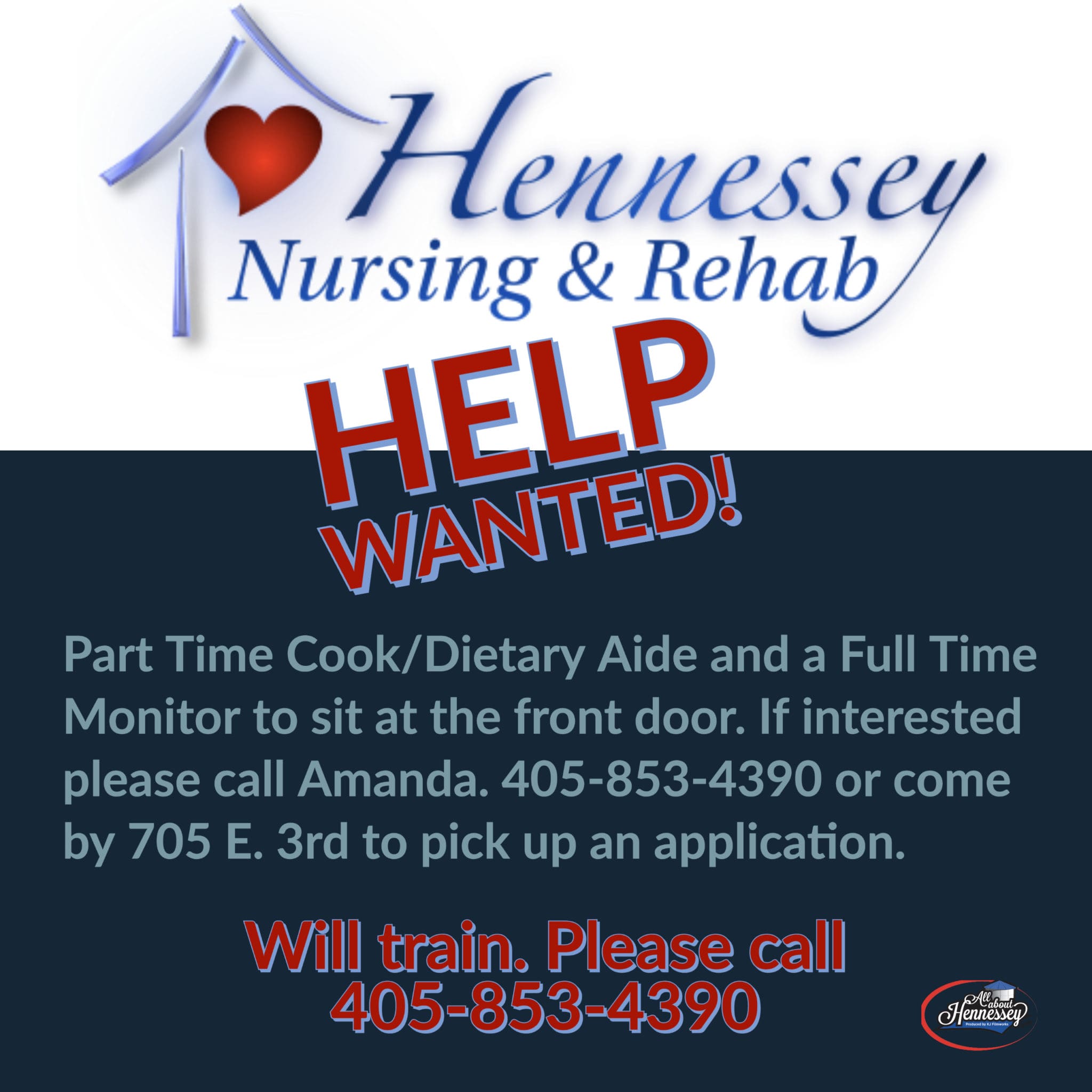 HELP WANTED AT HENNESSEY NURSING AND REHAB Your Hometown News!