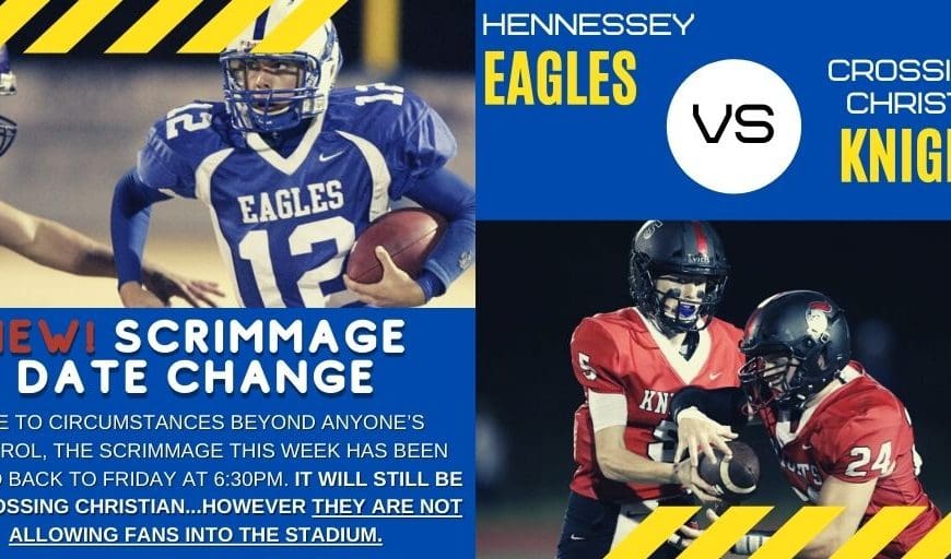 CHANGE TO THIS WEEK’S SCRIMMAGE AGAINST CROSSINGS CHRISTIAN