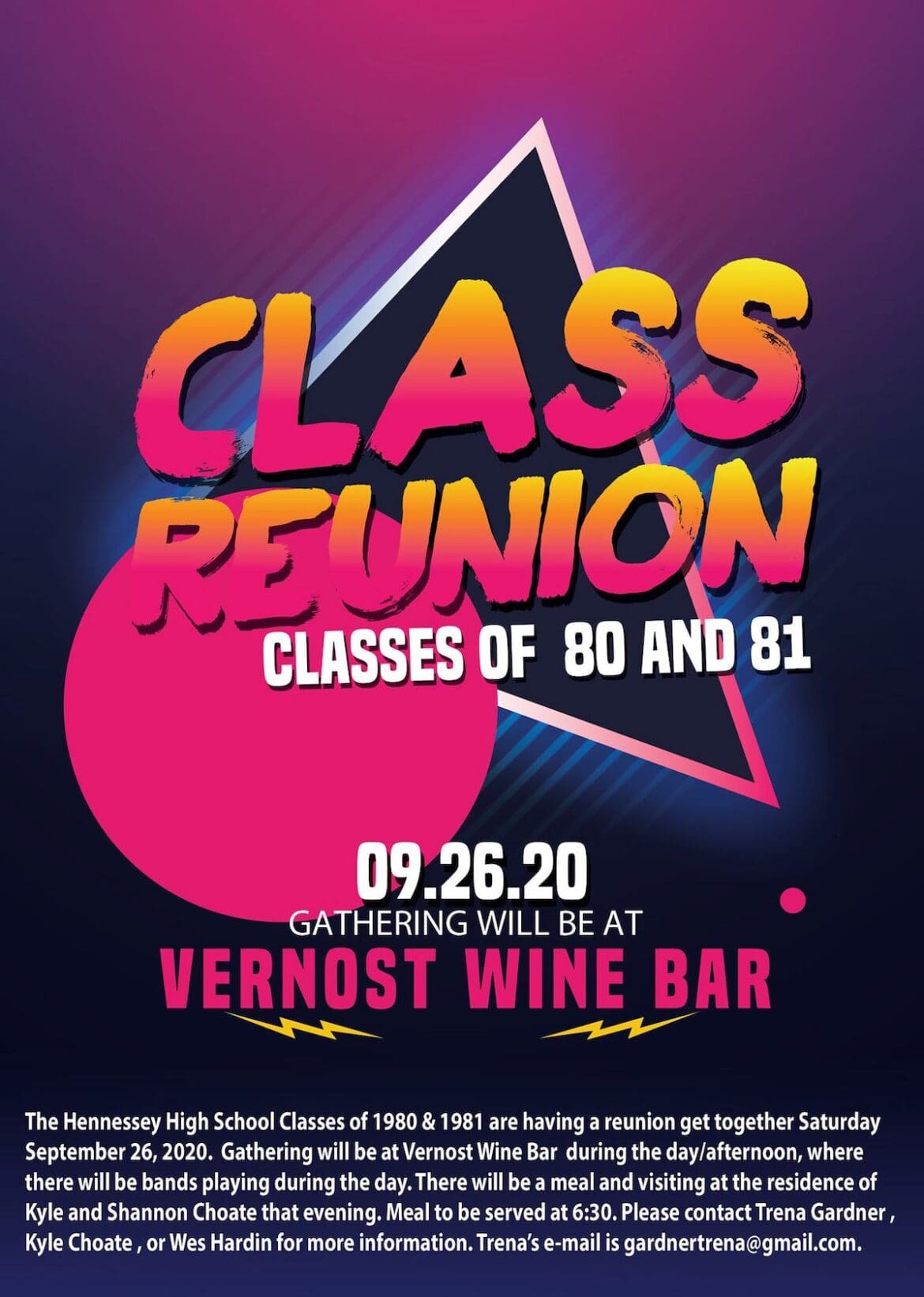 REUNION FOR CLASS OF 80 & 81! Sept. 26