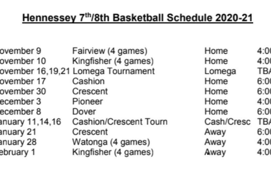 7TH AND 8TH GRADE BASKETBALL SCHEDULE.