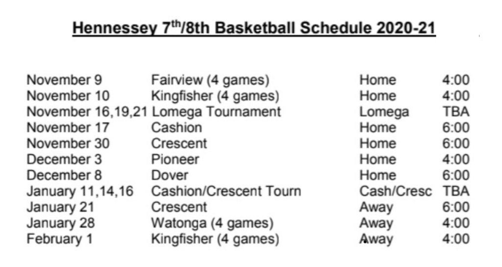 7TH AND 8TH GRADE BASKETBALL SCHEDULE.
