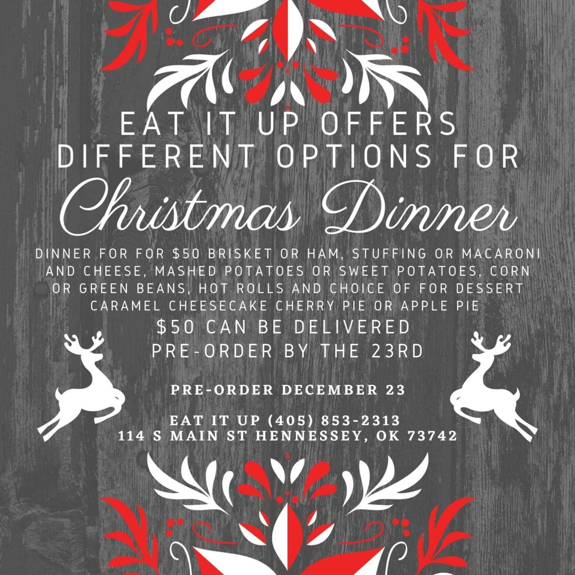 ORDER YOUR CHRISTMAS DINNER WITH TRIMMINGS FROM EAT IT UP!