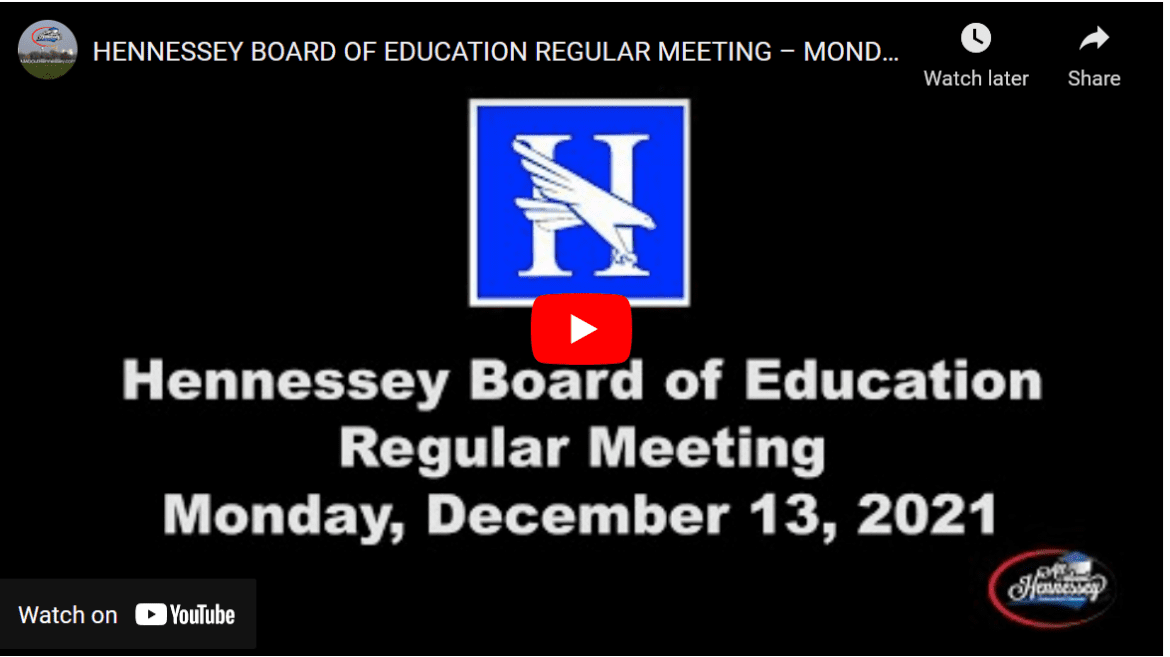 Hennessey School Board Meeting December 13, 2021