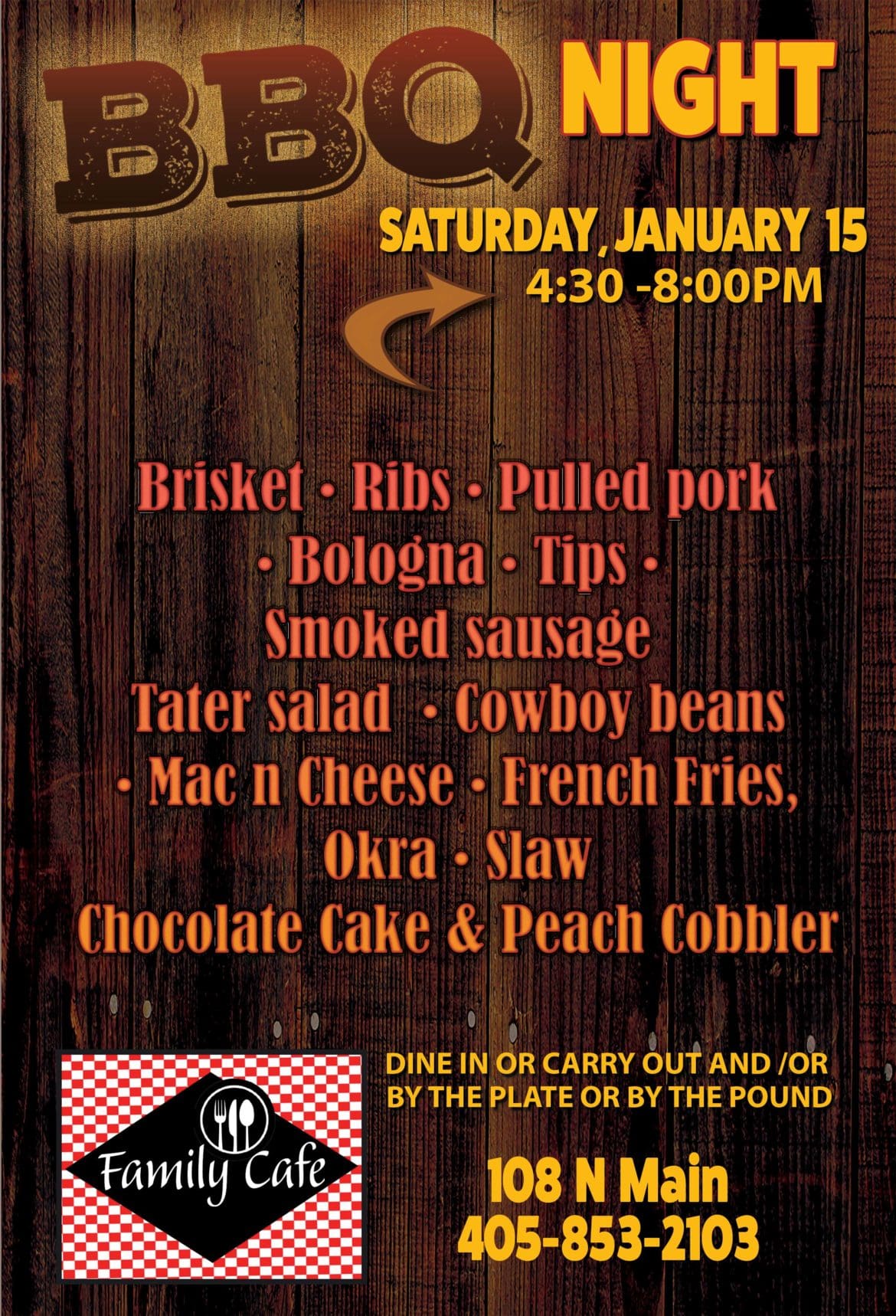 BBQ NIGHT FAMILY CAFE SATURDAY, JANUARY 15