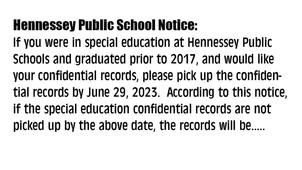Hennessey Public School Notice:
